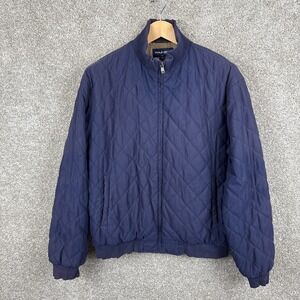 Polo Golf Ralph Lauren Quilted Navy Blue Bomber‎ Jacket Men's Large Distressed